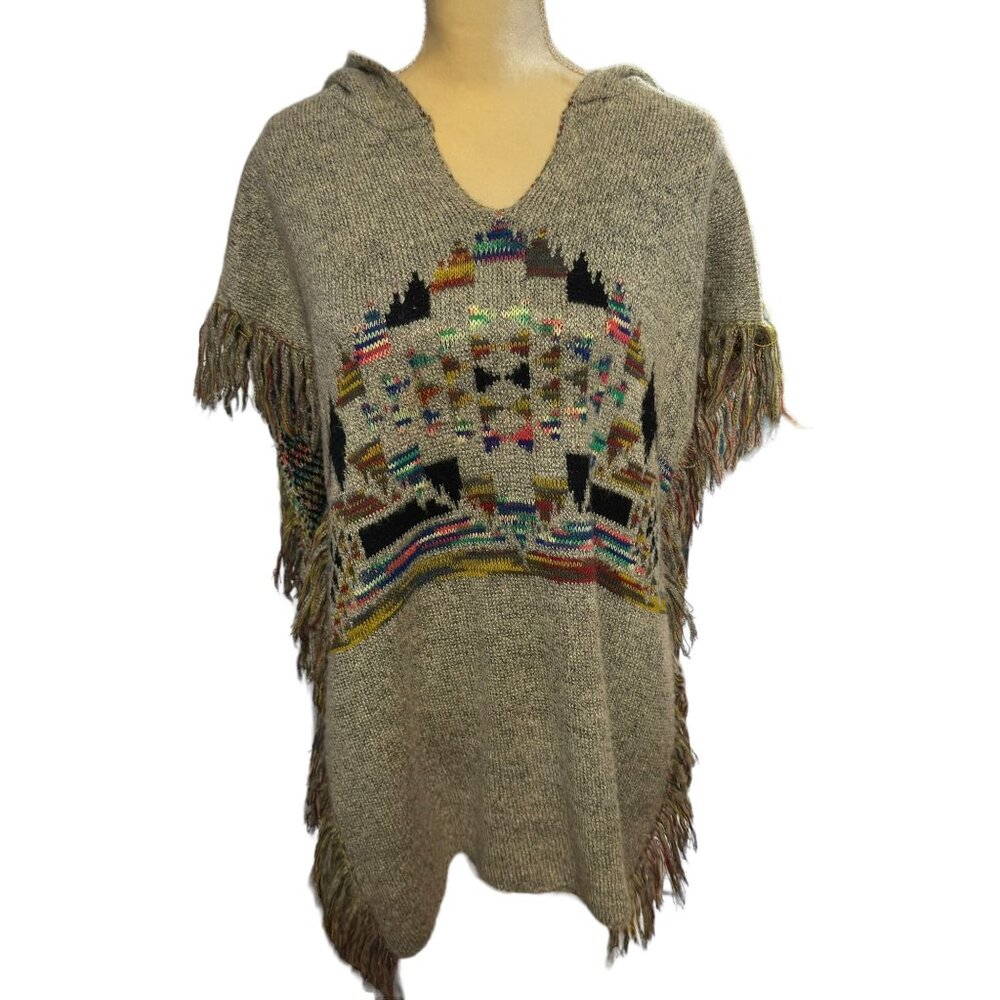 Lulumari S/M Hooded‎ Poncho Sweater With Fringe Hem